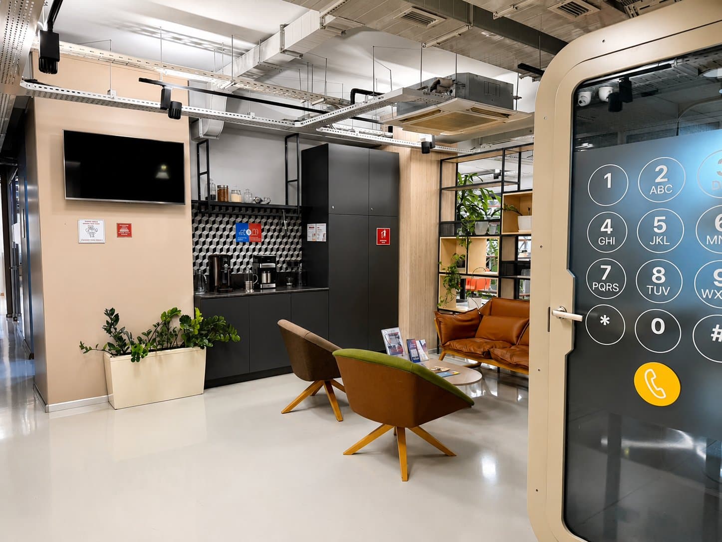 Phone booth next to the lounge